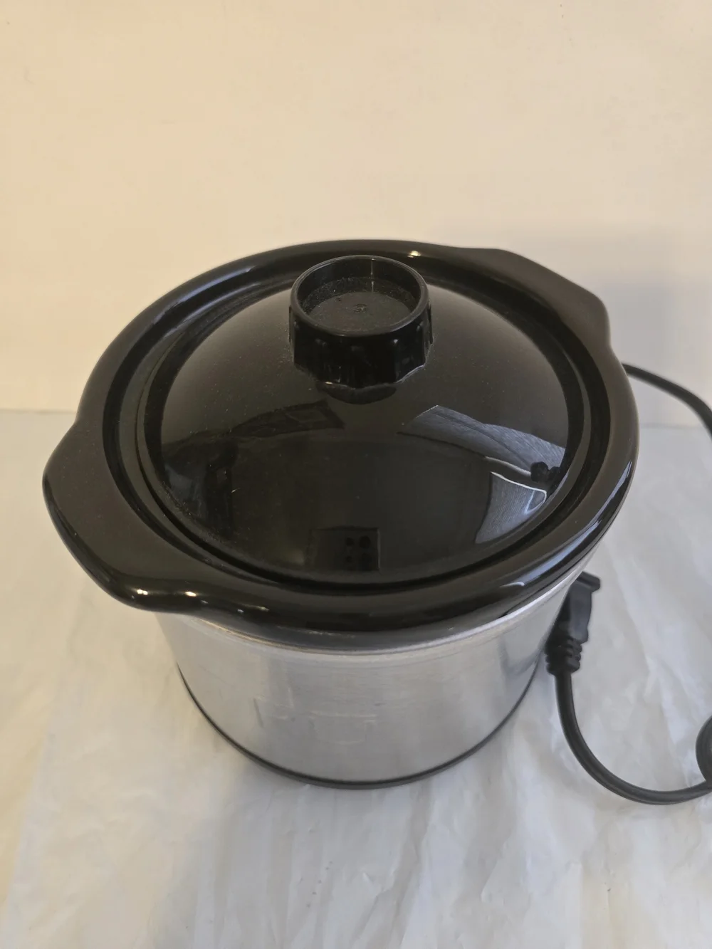 Stainless Steel Electric Cooker with Black Lid New No Tag Small 5x3.5 In